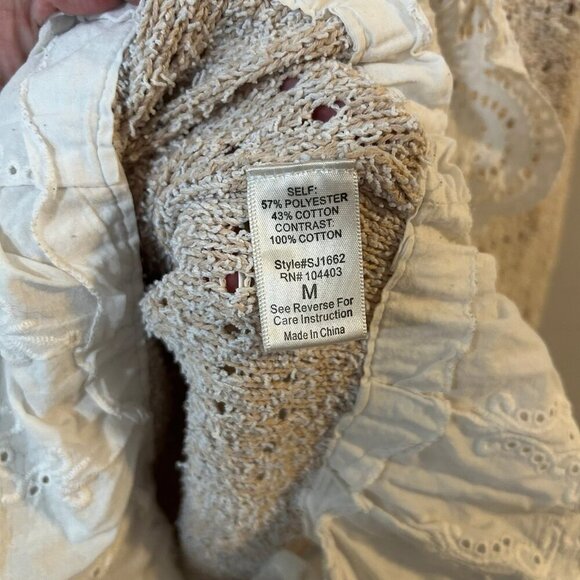 Altar’d State Beige Lace Hem Long Sleeve Crewneck Sweater Women’s Size Medium - Picture 3 of 5